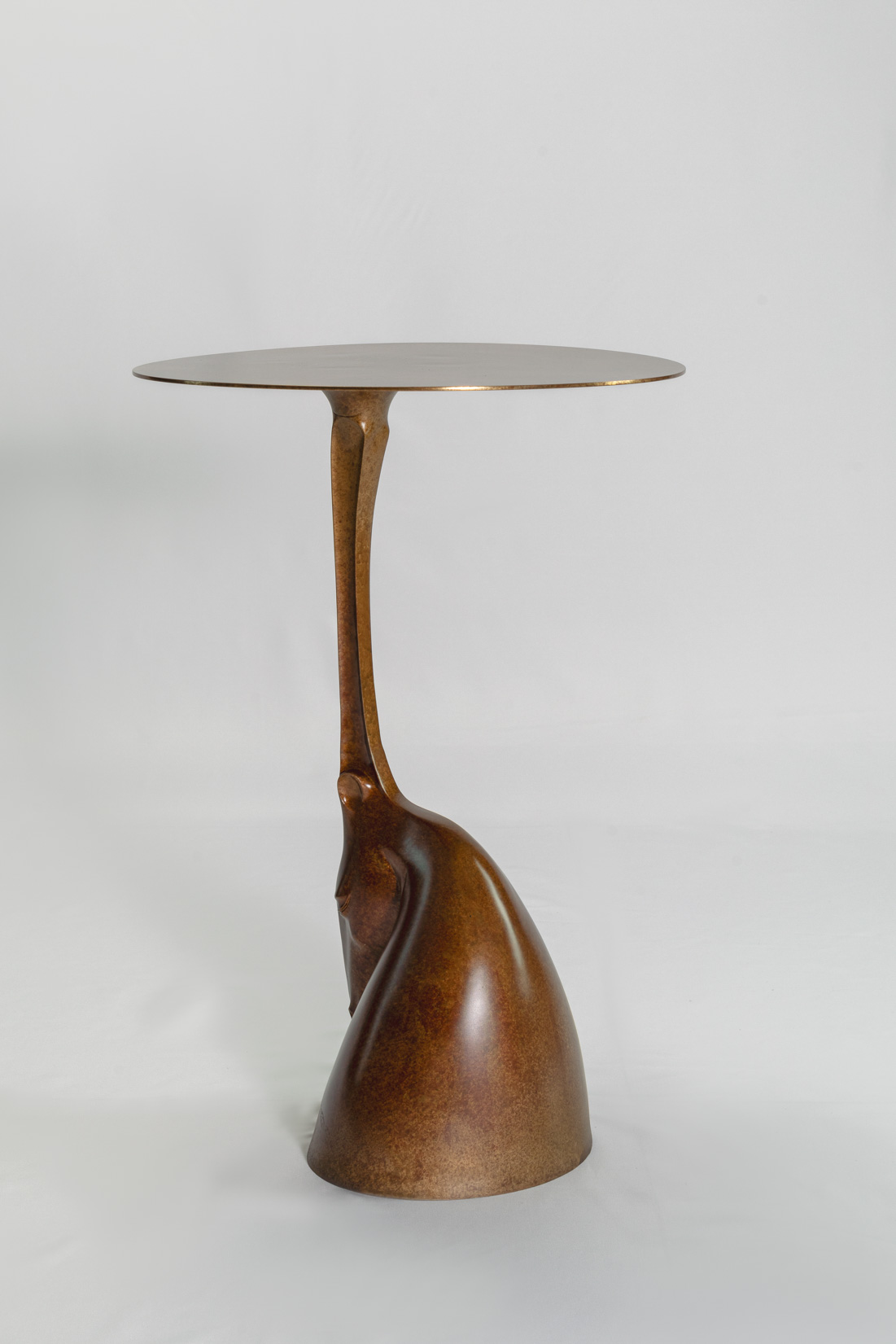 Rear three-quarter view of the horse bronze side table