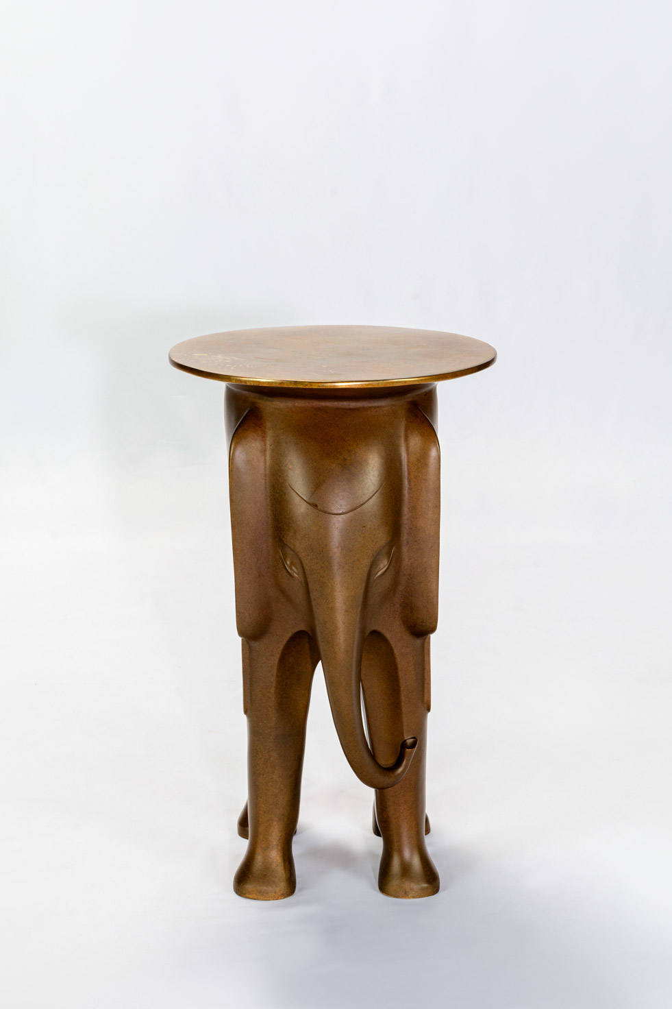 Bronze elephant side table, front view