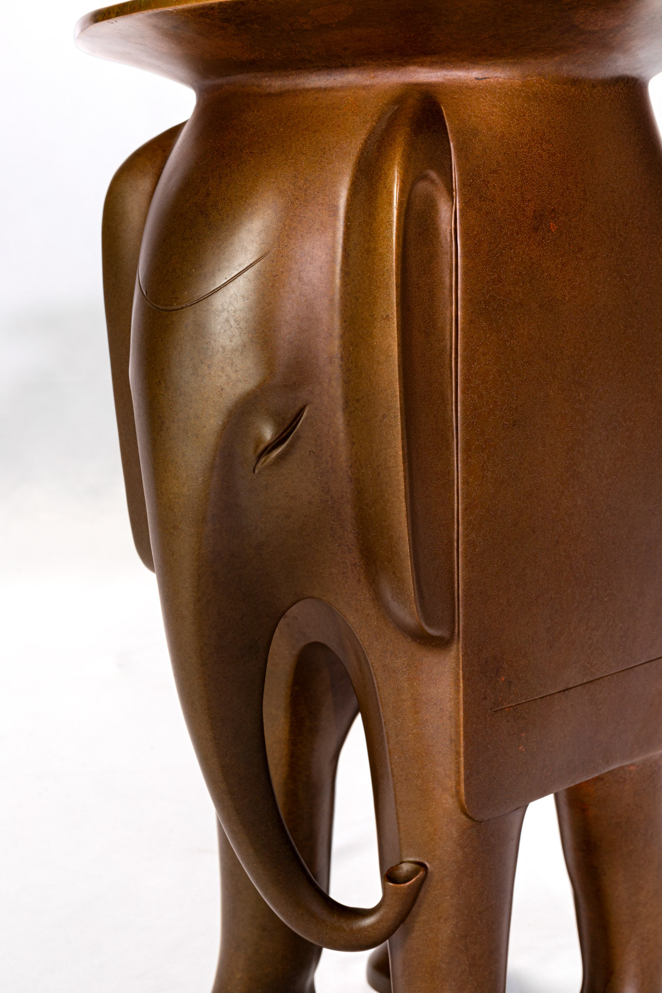 Close-up of the bronze elephant's head and ear